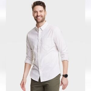Men's Every Wear Long Sleeve Button-Down Shirt  Goodfellow White Microstripe S